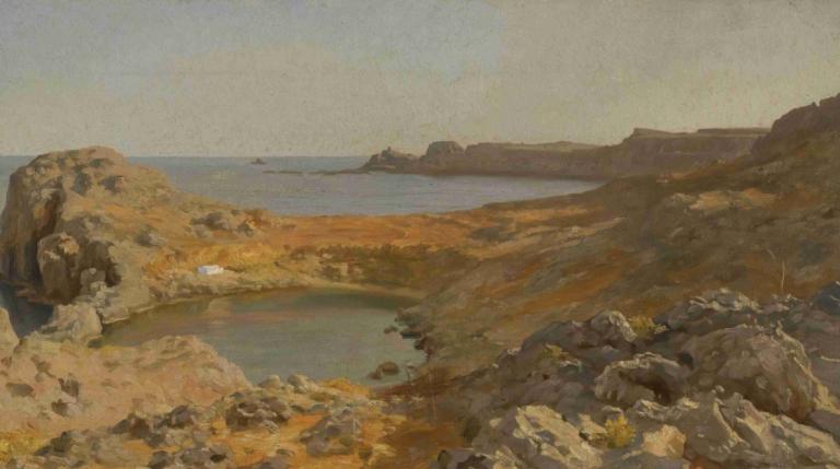 St Paul's Bay At Lindos, Rhodes,세인트 폴스 베이 앳 린도스, 로즈,Frederic Leighton,프레데릭 레이튼,오일 페인팅,오일 페인팅, 경치, 옥외, 인간은 없어