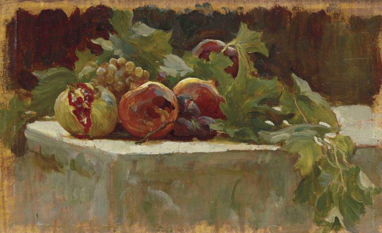 Still Life Study for 'Clytie','클라티'를 위한 정물화 연구,Frederic Leighton,프레데릭 레이튼,오일 페인팅,오일 페인팅, 인간은 없어, 음식, 잎, 음식 초점