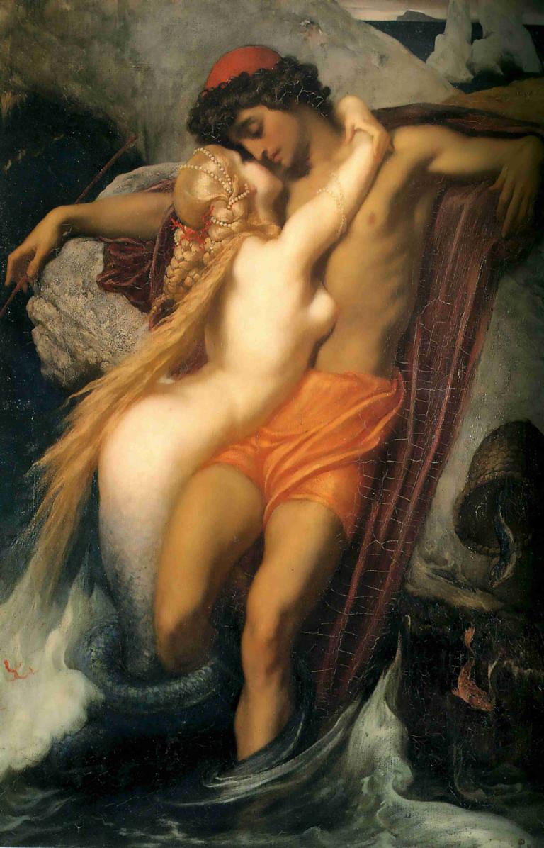 The Fisherman And The Syren,Si Nelayan dan Si Syren,Frederic Leighton,Lukisan cat minyak,Lukisan cat minyak