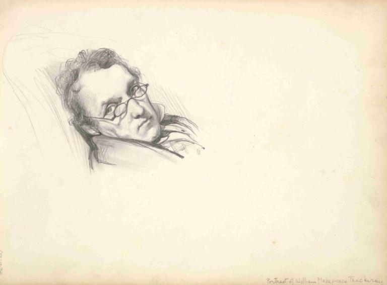 William Makepeace Thackeray,Frederic Leighton,Sketch,Sketch, solo, glasses, monochrome, 1boy, male focus