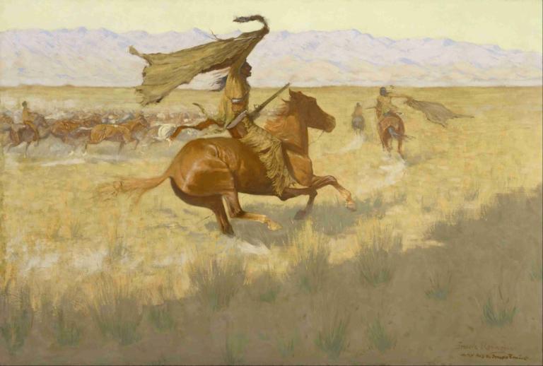 Change of Ownership (The Stampede; Horse Thieves),Frederic Remington,Oil Painting,Oil Painting, riding, horse