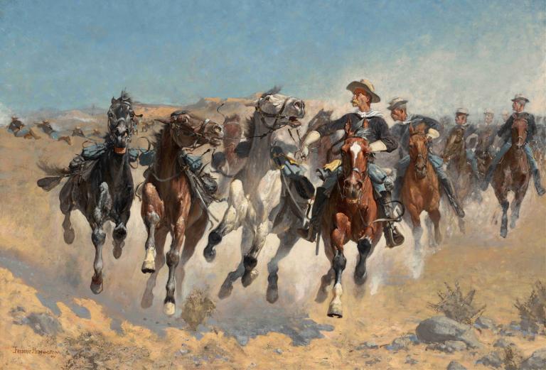 Dismounted,the Fourth Troopers Moving The Led Horses,Frederic Remington,Oil Painting,Oil Painting, horse