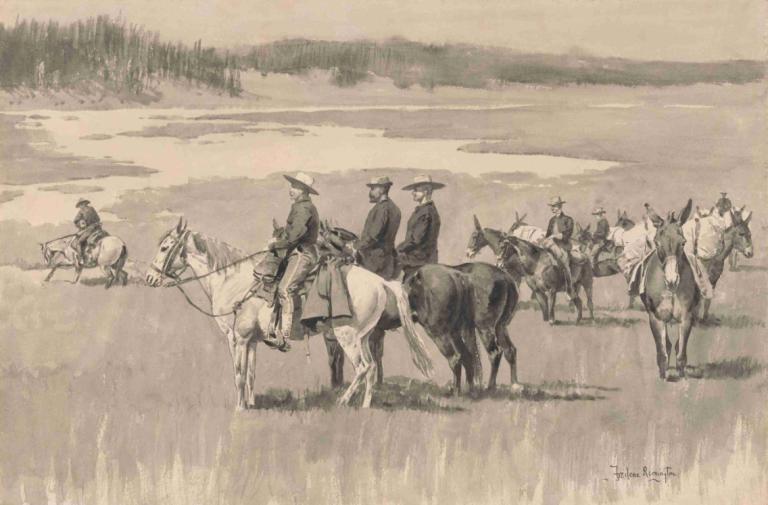 On the Head-Waters-Burgess Finding a Ford,Frederic Remington,Copperplate Etching,Copperplate Etching, horse