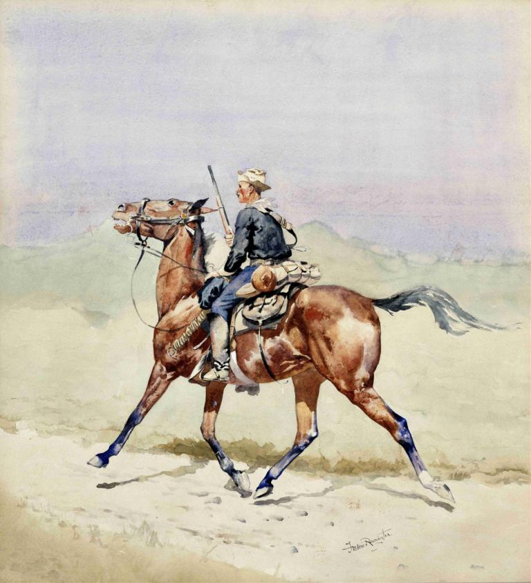 The Advance Guard,Det främre gardet,Frederic Remington,Oljemålning,Oljemålning, ridning, ridning, häst