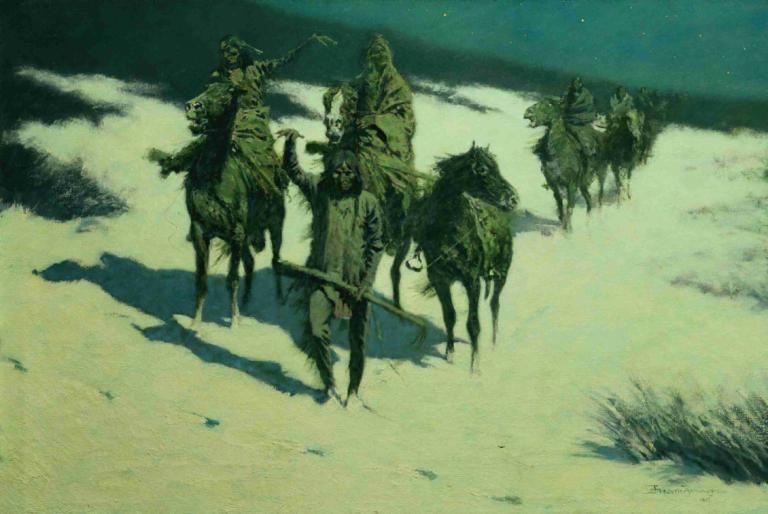 The Trail of the Shod Horse,Den skodda hästens spår,Frederic Remington,Oljemålning,Oljemålning, häst