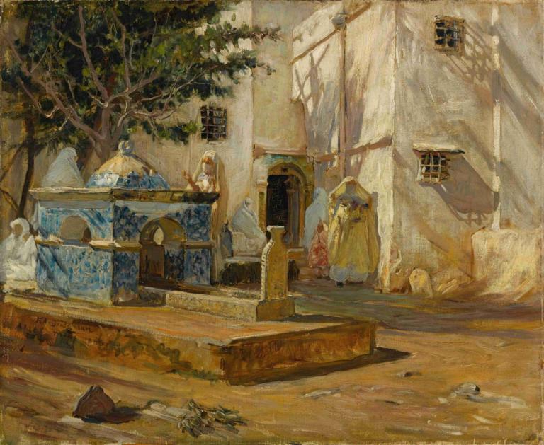 Alger Mareh,Frederick Arthur Bridgman,Oil Painting,Oil Painting, tree, scenery, outdoors, traditional media