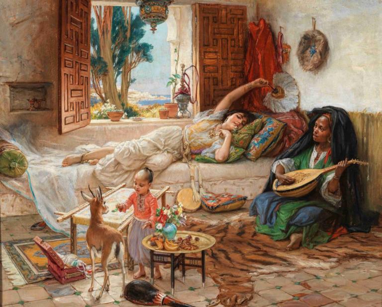 An Afternoon in Algiers,En eftermiddag i Alger,Frederick Arthur Bridgman,Oljemålning,Oljemålning, instrument