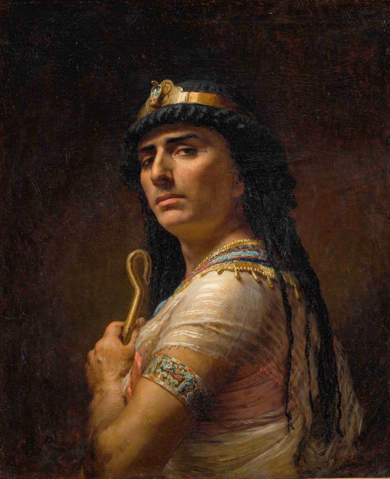 An Egyptian Priest ,Frederick Arthur Bridgman,Oil Painting,Oil Painting, solo, fine art parody, 1girl