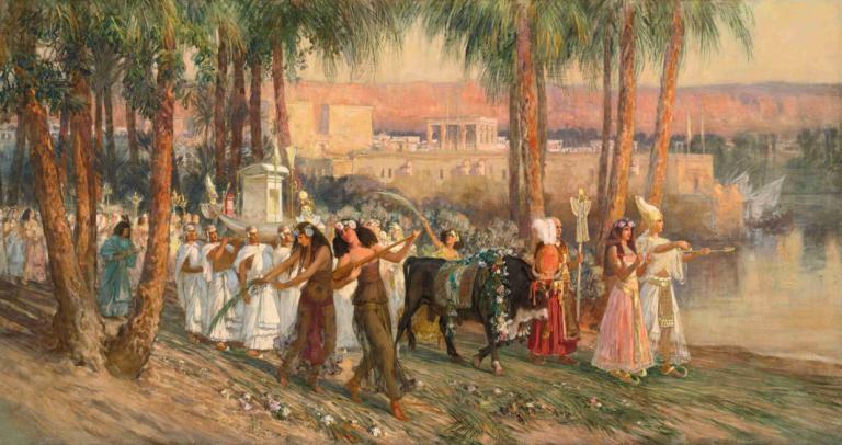 An Egyptian Procession,Frederick Arthur Bridgman,Oil Painting,Oil Painting, multiple girls, multiple boys