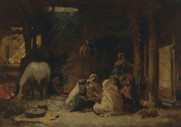 At rest, Algeria,Levossa, Algeria,Frederick Arthur Bridgman,Öljymaalaus,Öljymaalaus, kuvataideparodia, tumma