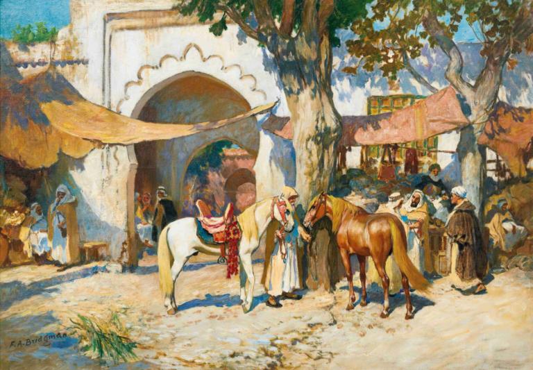 Dans le souk. Alger,In den Souks. Algier,Frederick Arthur Bridgman,Ölgemälde,Ölgemälde, draußen, Baum