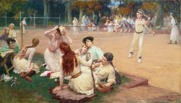 Lawn Tennis Club,Frederick Arthur Bridgman,Ölgemälde,Ölgemälde, mehrere Mädchen, mehrere Jungen, Baum