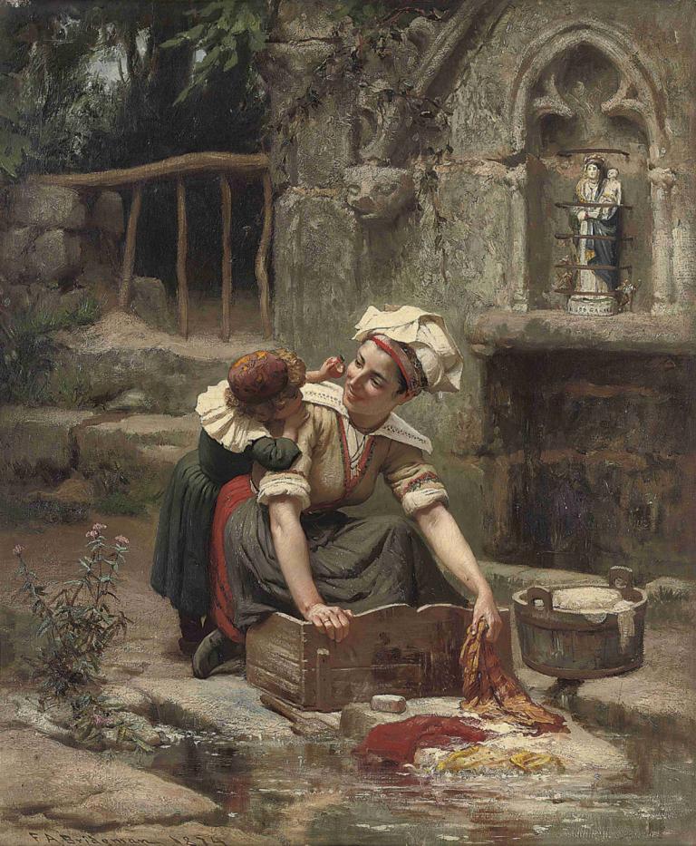 Mother's little helper,Mutters kleine Helferin,Frederick Arthur Bridgman,Ölgemälde,Ölgemälde, Kunstparodie