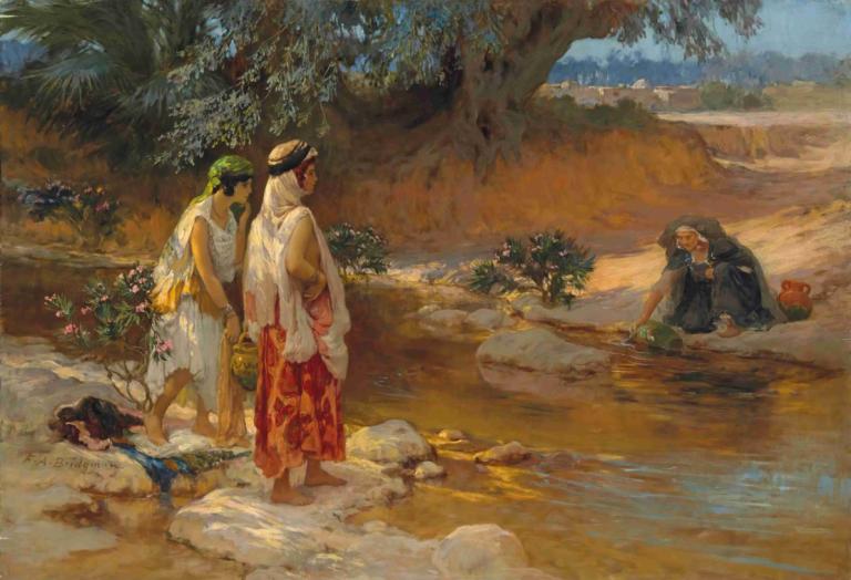 On the Banks of the Wadi,An den Ufern des Wadi,Frederick Arthur Bridgman,Ölgemälde,Ölgemälde, draußen