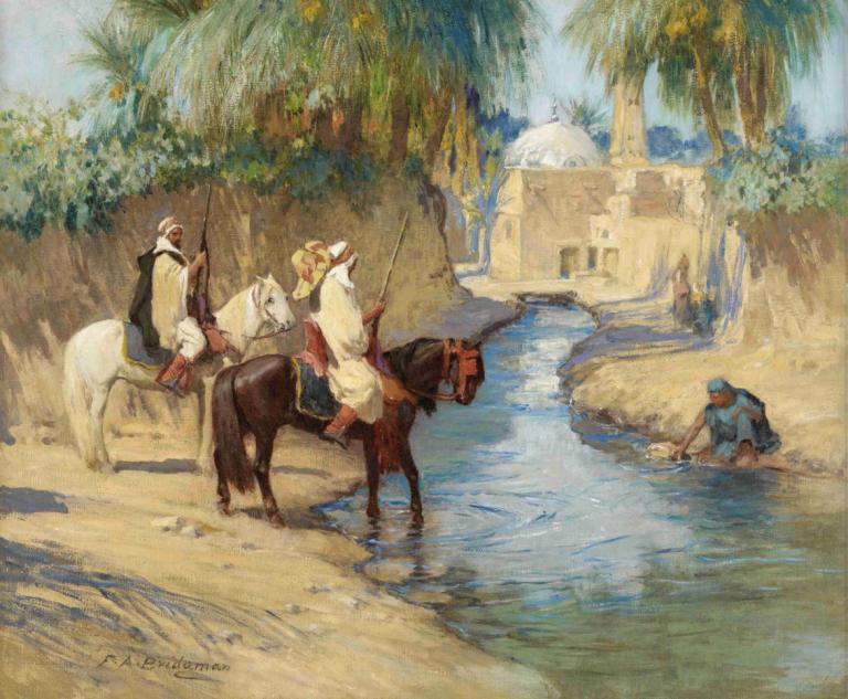 Return From The Hunt,Återkomst från jakten,Frederick Arthur Bridgman,Oljemålning,Oljemålning, träd, utomhus