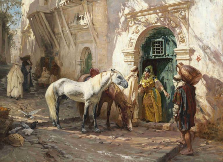 Scène prise au Maroc,Motivet är taget i Marocko,Frederick Arthur Bridgman,Oljemålning,Oljemålning, häst, cape