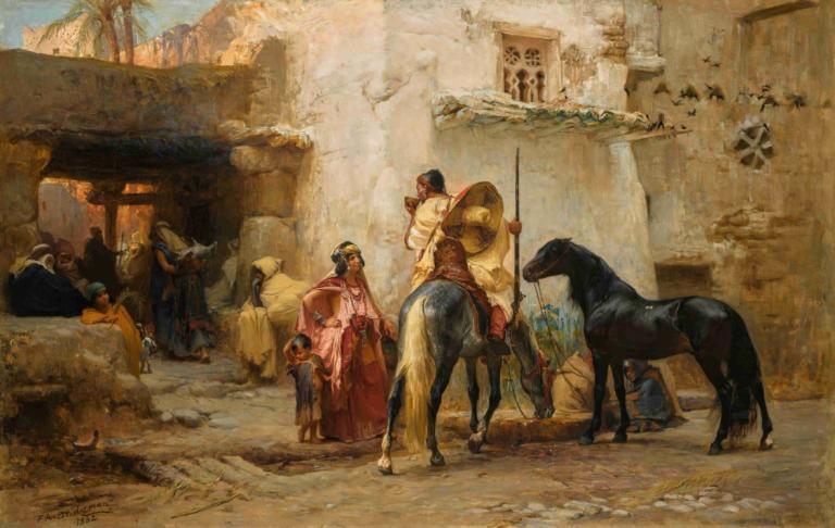 Street in Algeria,Strada în Algeria,Frederick Arthur Bridgman,Pictura in ulei,Pictura in ulei, cal, armă