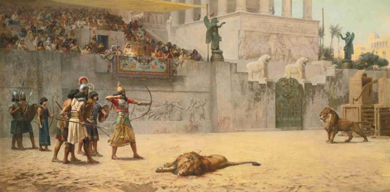 The Diversion Of An Assyrian King,En assyrisk kungs förvillelse,Frederick Arthur Bridgman,Oljemålning