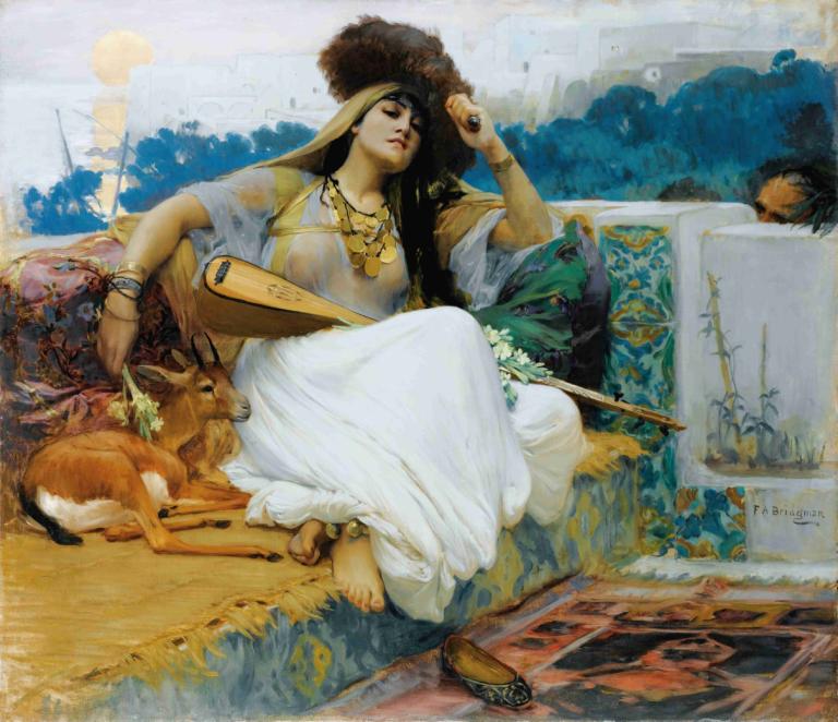 Young Woman On A Terrace,tânără femeie pe o terasă,Frederick Arthur Bridgman,Pictura in ulei,Pictura in ulei