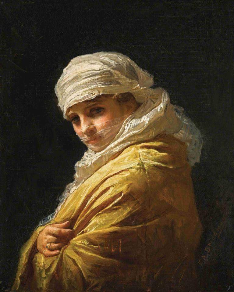 Young woman in a white turban,Ung kvinde i en hvid turban,Frederick Arthur Bridgman,Oliemaleri,Oliemaleri