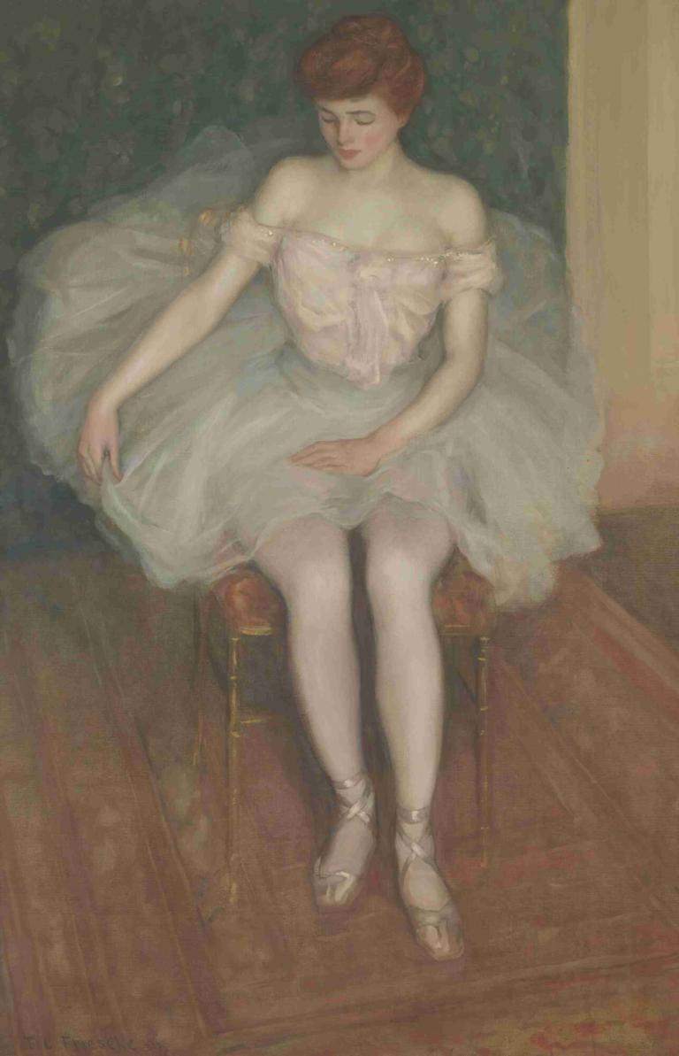 Ballerina,Frederick Carl Frieseke,Pittura ad olio,Pittura ad olio, 1 ragazza, ballerina, scarpette da ballo