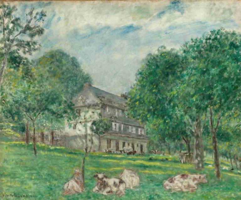 Cows at Noon,Sapi di Siang Hari,Frederick Carl Frieseke,Lukisan cat minyak,Lukisan cat minyak, pohon