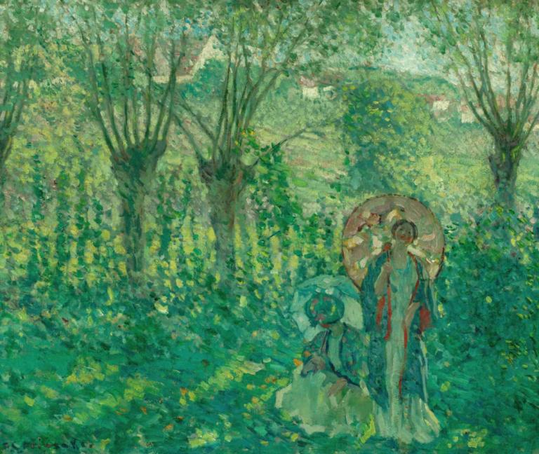 En Promenade,In Promenade,Frederick Carl Frieseke,Pittura ad olio,Pittura ad olio, albero, natura, ombrello