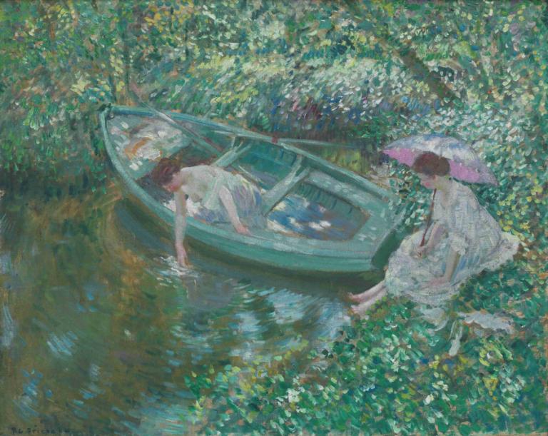 Repose at Noonday,Beristirahat di Siang Hari,Frederick Carl Frieseke,Lukisan cat minyak,Lukisan cat minyak