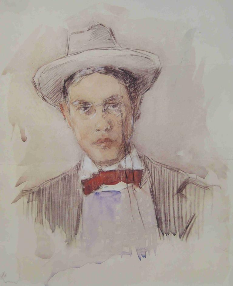 Self-portrait,Potret diri,Frederick Carl Frieseke,Sketsa Warna,Sketsa Warna, 1 anak laki-laki, fokus pria