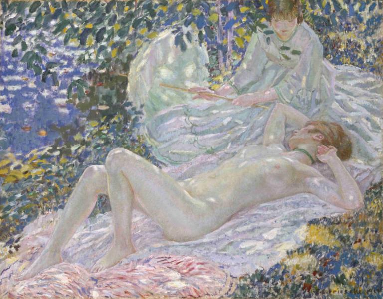 Summer,Frederick Carl Frieseke,Ölgemälde,Ölgemälde, Malerei (mittel), nackt, auf der Rückseite, braune Haare