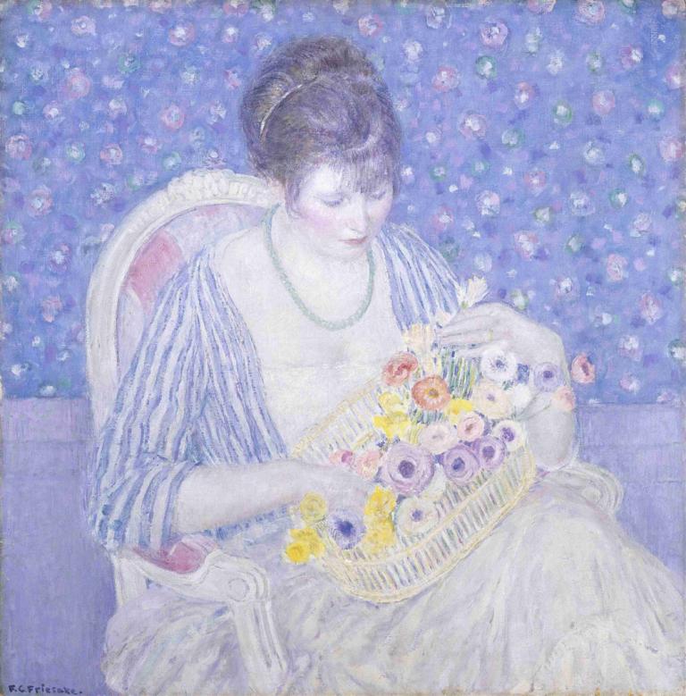 The Basket of Flowers,Il cesto di fiori,Frederick Carl Frieseke,Pittura ad olio,Pittura ad olio, 1 ragazza