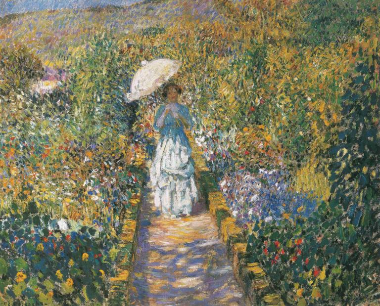 The Garden path,Il sentiero del giardino,Frederick Carl Frieseke,Pittura ad olio,Pittura ad olio, 1 ragazza