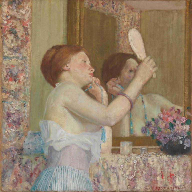 Woman with a Mirror (Femme qui se mire) ,Vrouw met een spiegel (Femme qui se mire),Frederick Carl Frieseke