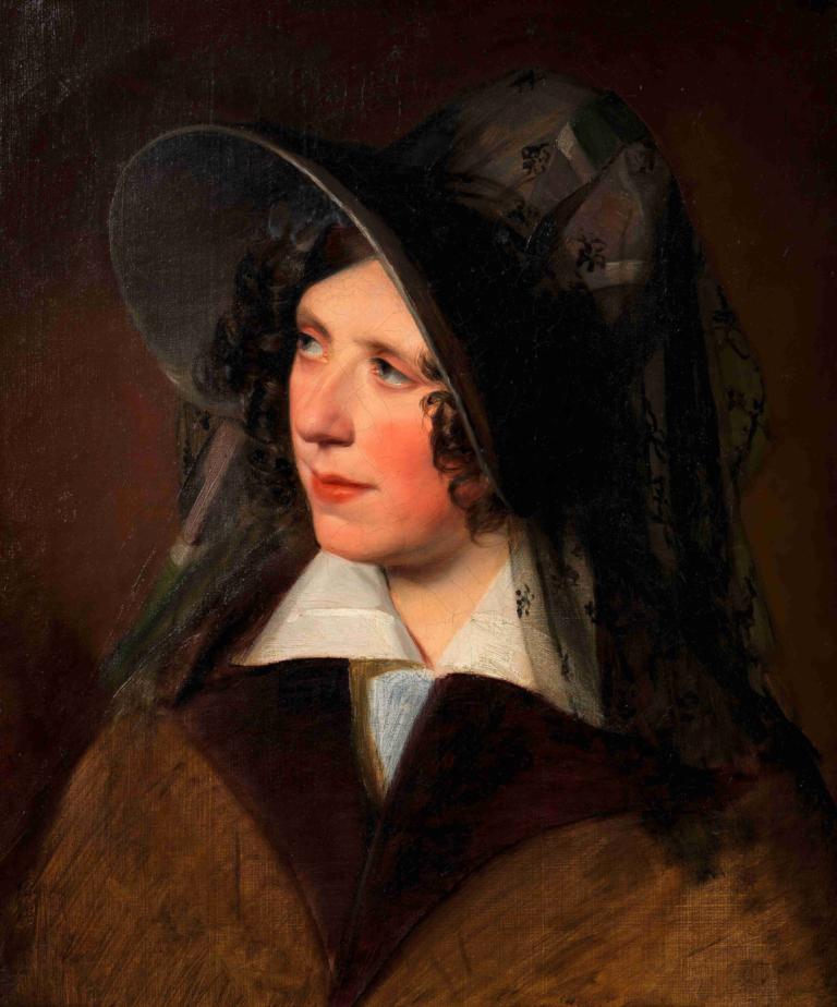 Antonie Amerling mit schwarzem Schleierhut (1. Gattin des Künstlers),Friedrich von Amerling,Ölgemälde