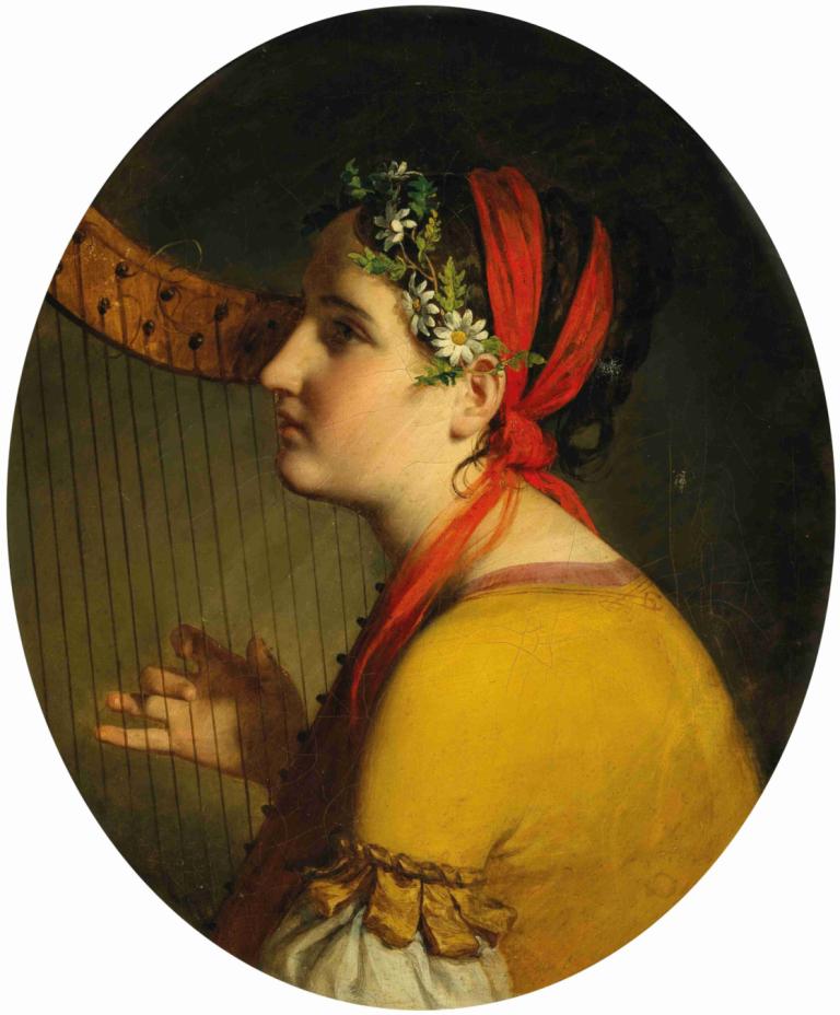 Bildnis einer Dame mit Harfe,Friedrich von Amerling,Ölgemälde,Ölgemälde, 1Mädchen, Instrument, Profil