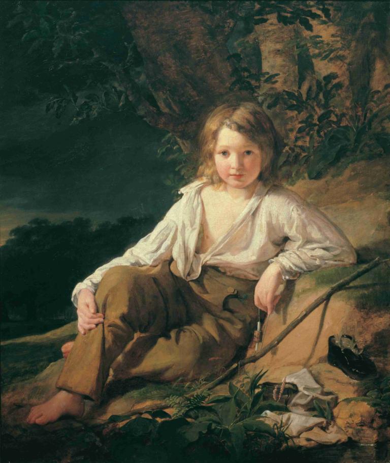 Ein Fischerknabe,Kalastajan poika,Friedrich von Amerling,Öljymaalaus,Öljymaalaus, 1 tyttö, yksin, avojaloin