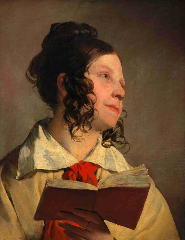 Josefine von Kaltenthaler,约瑟芬-冯-卡尔滕塔勒,Friedrich von Amerling,弗里德里希-冯-阿默林,油画,油画, 独奏, 书, 1个女孩, 实际的, 拿着书, 黑发, 保持