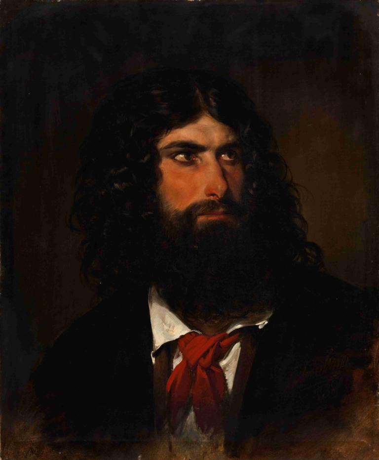 Portrait Of A Roman Peasant,로마 농부의 초상,Friedrich von Amerling,프리드리히 폰 아머링,오일 페인팅,오일 페인팅, 1남, 독주, 남성 집중, 얼굴 털