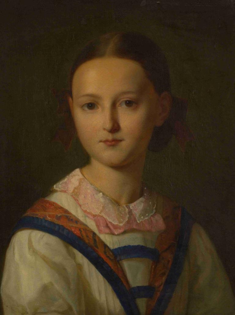 Portrait Of A Young Girl,어린 소녀의 초상,Friedrich von Amerling,프리드리히 폰 아머링,오일 페인팅,오일 페인팅, 여자 1명, 독주, 현실적인, 갈색 머리