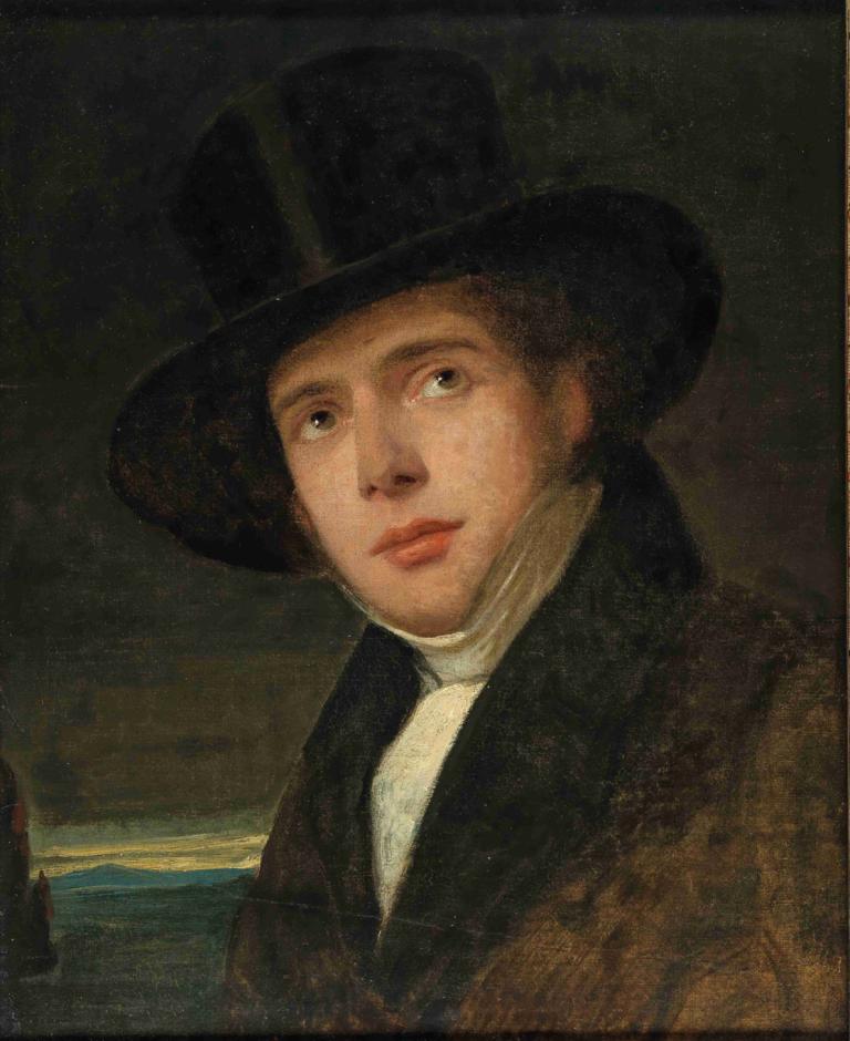 Portrait Of His Brother Andreas,Friedrich von Amerling,Oil Painting,Oil Painting, solo, hat, 1boy, male focus