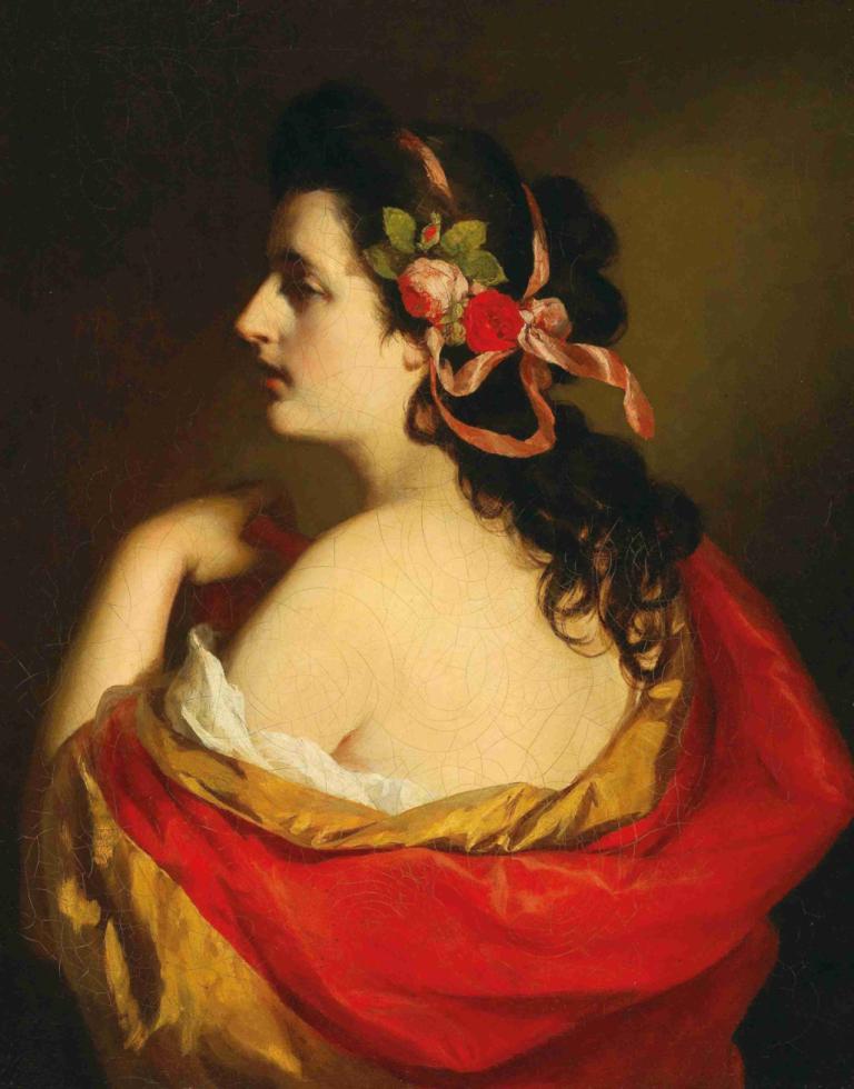 Portrait of a young girl in profile with bands in her hair