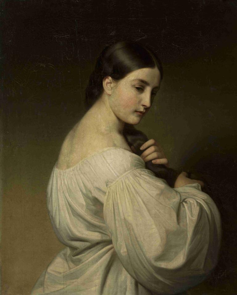 Portrait of a young woman,Portræt af en ung kvinde,Friedrich von Amerling,Oliemaleri,Oliemaleri, 1 pige, solo