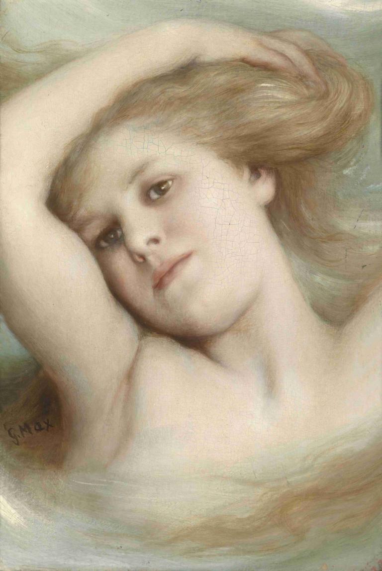 Kopf eines träumenden Mädchens,Testa di una ragazza sognante,Gabriel von Max,Gabriele da Max,Pittura ad olio