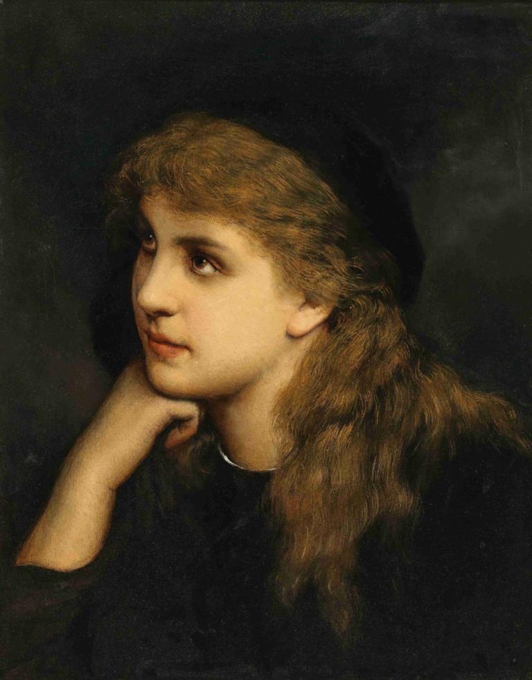 Margarethe,Gabriel von Max,Gabriel fra Max,Oljemaleri,Oljemaleri, solo, 1 jente, langt hår, realistisk