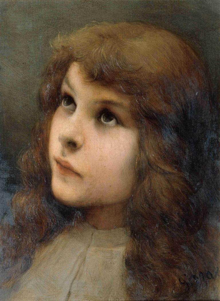 Studienkopf,Testa di studio,Gabriel von Max,Gabriele da Max,Pittura ad olio,Pittura ad olio, 1 ragazza