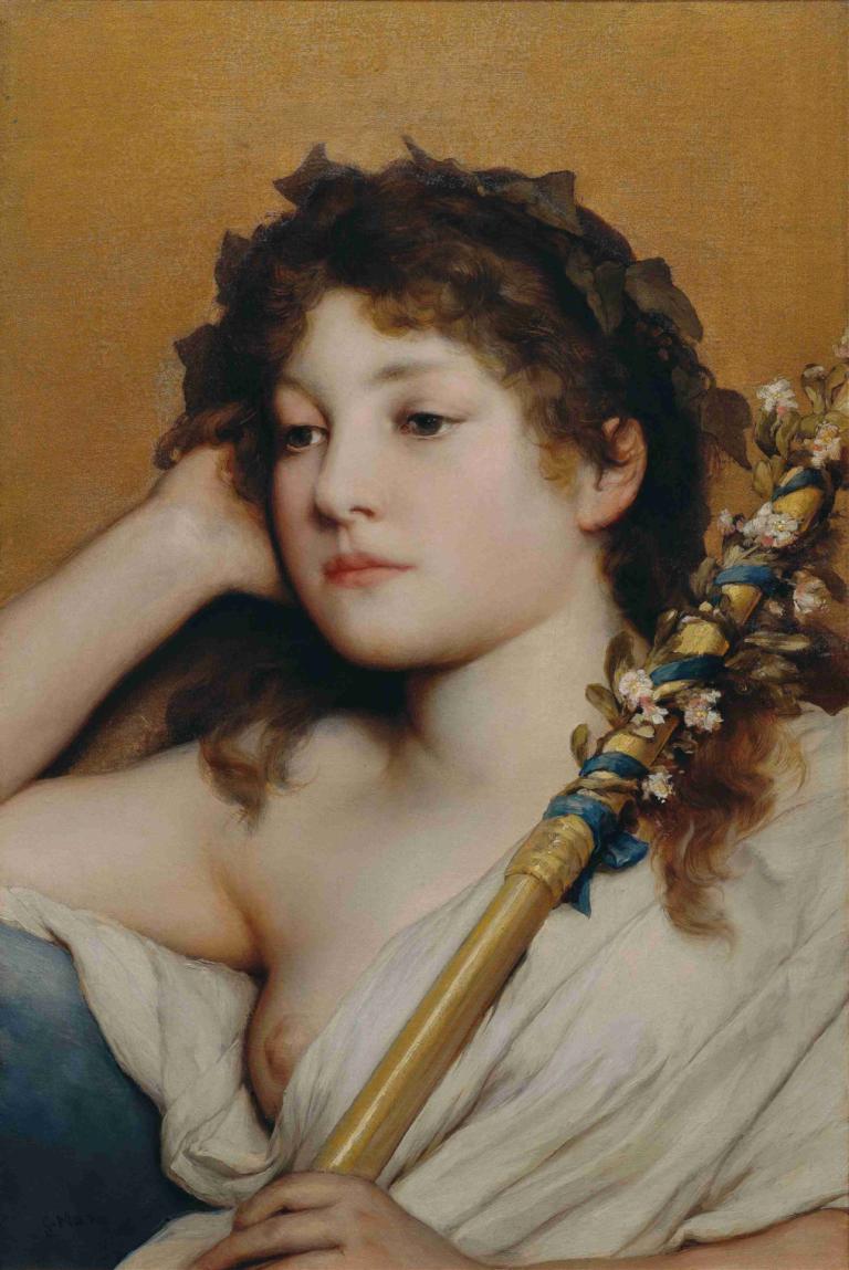 Woman's head pondering,Cap de femeie meditând,Gabriel von Max,Gabriel de la Max,Pictura in ulei