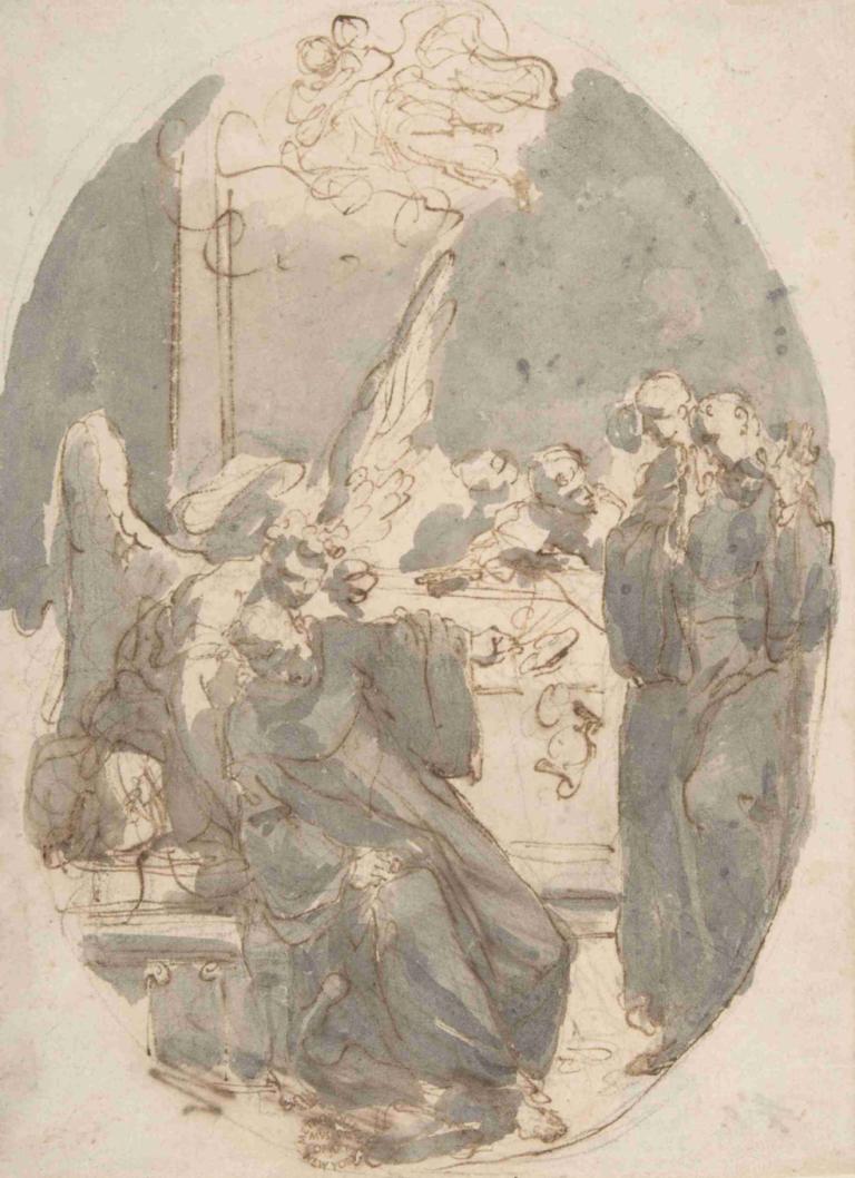 A Dying Ecclesiastic Supported by an Angel,Gaetano Gandolfi,Copperplate Etching,Copperplate Etching, robe