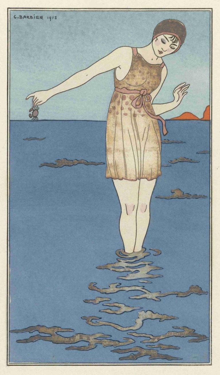 Costume de bain,Menjahit,George Barbier,Ilustrasi,Ilustrasi, 1 gadis, raksasa wanita, raksasa, solo