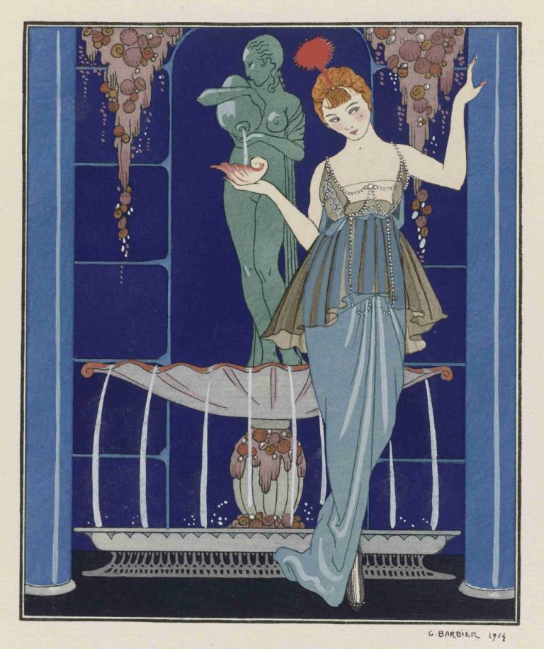 Evening Attire,ทักซิโด้,George Barbier,จอร์จ บาบิล,ภาพประกอบ,ภาพประกอบ, ชุด, ผ้าม่าน, 2สาว, ผู้หญิงหลายคน