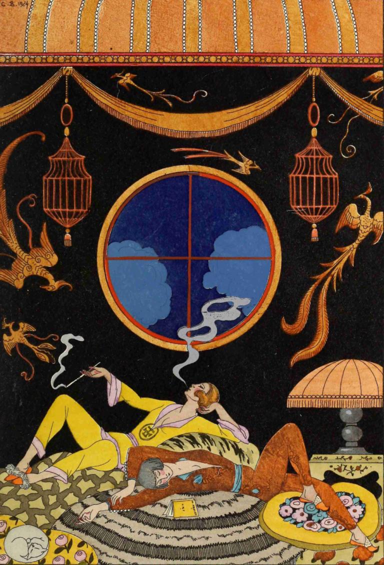 Falbalas et fanfreluches La paresse (Laziness),Falbalas dan embel-embel Kemalasan,George Barbier,Ilustrasi